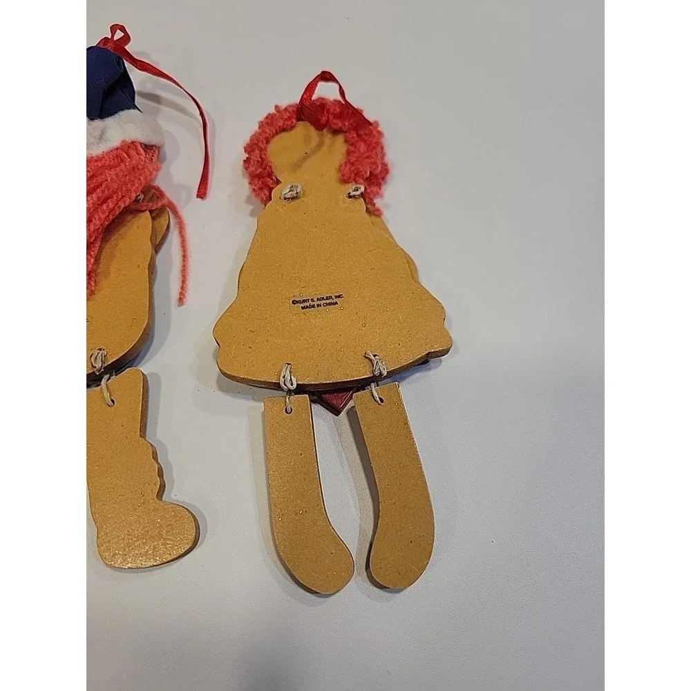 Vtg Pair Of Kurt Adler Raggedy Ann & Andy Wooden Jointed Christmas Ornaments